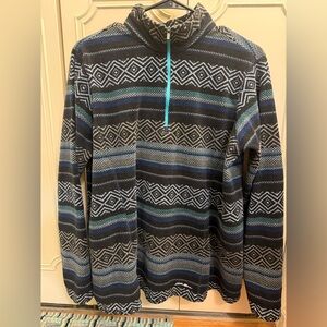 Eddie Bauer Black and Blue Geometric Zip-Up Winter Sweater Women’s Extra Large